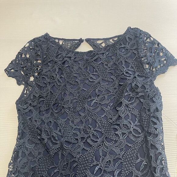 Alice + Olivia Clover Lace Back Cutout Dress 8 Navy Blue Mini Cocktail Party NEW - Picture 4 of 11